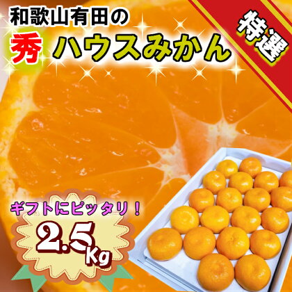 特撰品 有田 の ハウスみかん 赤秀 2.5kg 化粧箱入り (S～Lサイズおまかせ)【ミカン 蜜柑 柑橘 温州みかん 有田みかん 和歌山 贈答 ギフト】