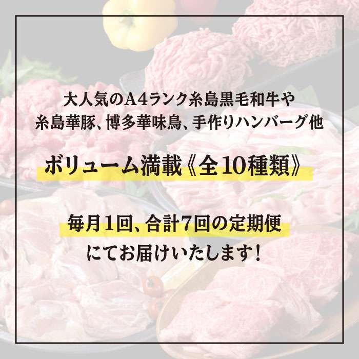 【ふるさと納税】家族でたっぷり！ボリューム満載定期便全7回(月1回) 4人用【福岡 糸島産 牛肉 豚肉 鶏肉 切り落とし ミンチ ハンバーグ 餃子】糸島ミートデリ工房 ACA085