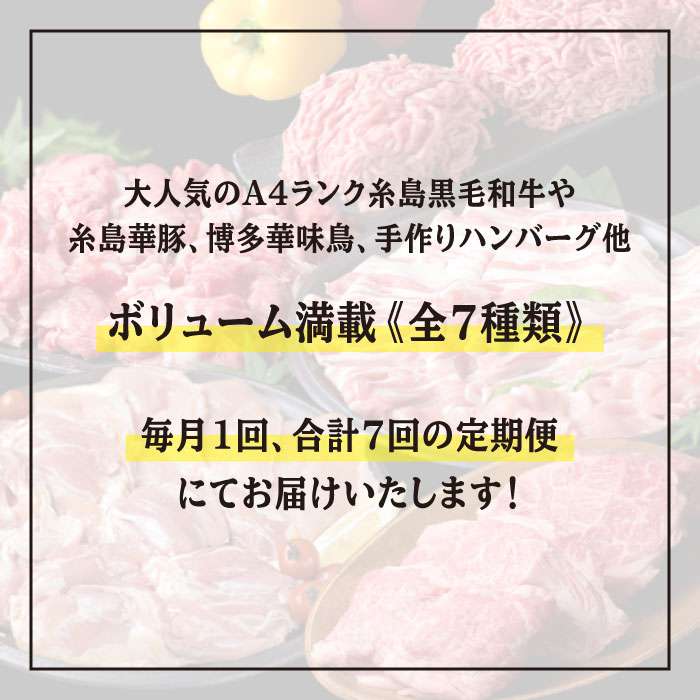 【ふるさと納税】家族でたっぷり！ボリューム満載定期便全7回(月1回) 3人用【福岡 糸島産 牛肉 豚肉 鶏肉 切り落とし ミンチ ハンバーグ 餃子】糸島ミートデリ工房 ACA086