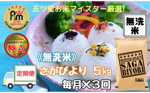 【ふるさと納税】【定期便】《無洗米》さがびより5kg×3回 