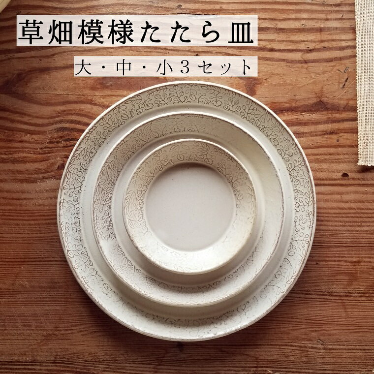 【ふるさと納税】草畑模様たたら皿（大・中・小3セット）窯元 陶器 食器 陶芸 白石焼 作家（CZ001） 1