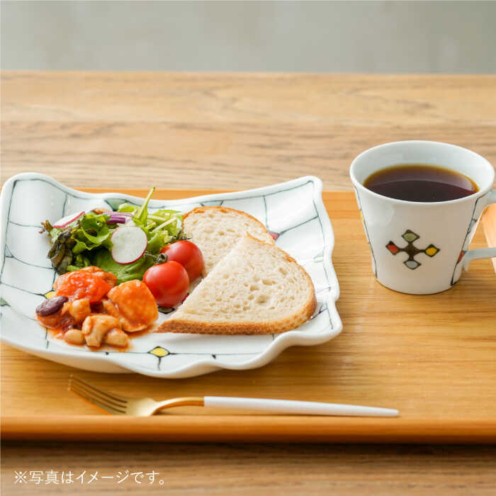 【ふるさと納税】【波佐見焼】ステンドグラス柄 波 プレート （大）・マグカップ 食器 皿 【大新窯】 [DC72]