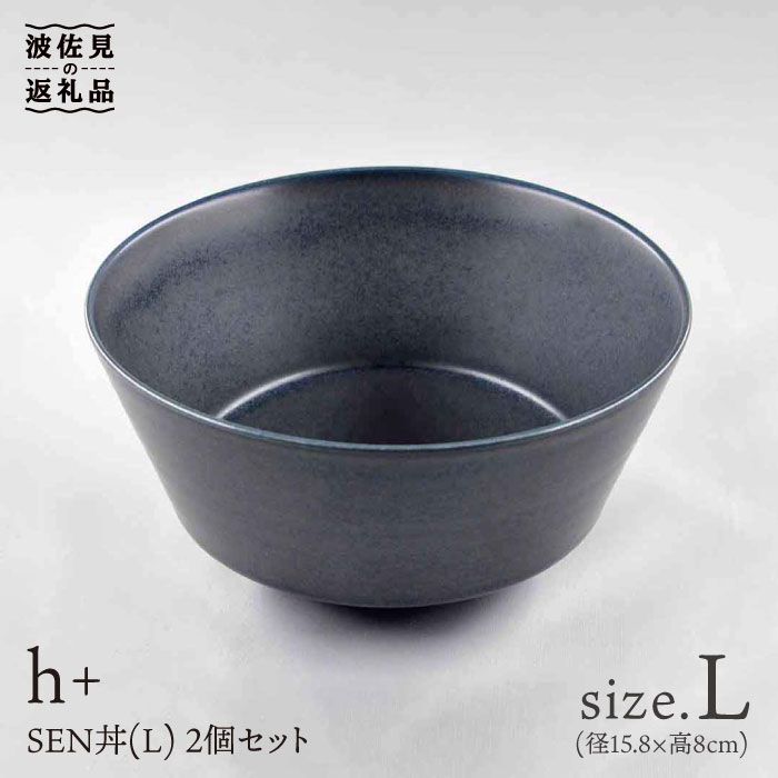 27位! 口コミ数「8件」評価「5」【波佐見焼】h+ SEN 丼ぶり どんぶり (L) 黒 2個セット 食器 皿 【堀江陶器】 [JD81]