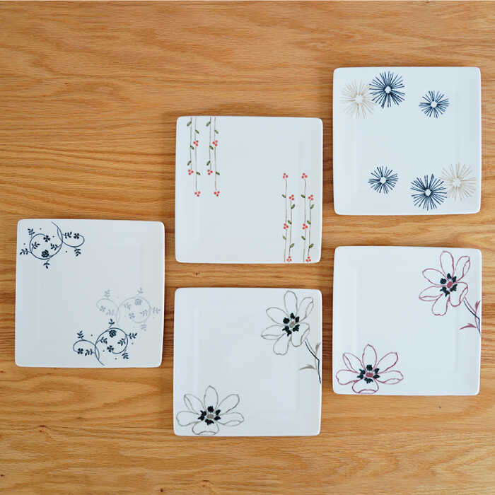 【ふるさと納税】【波佐見焼】絵変り 正角皿 プレート 5枚セット 食器 皿 【団陶器】 [PB63]