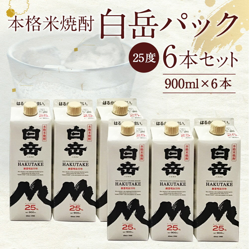 【ふるさと納税】本格米焼酎 白岳パック 900ml 6本セット 900ml×6本 白岳 米焼酎 球磨焼酎 お酒 家飲み 人吉市産 国産 送料無料