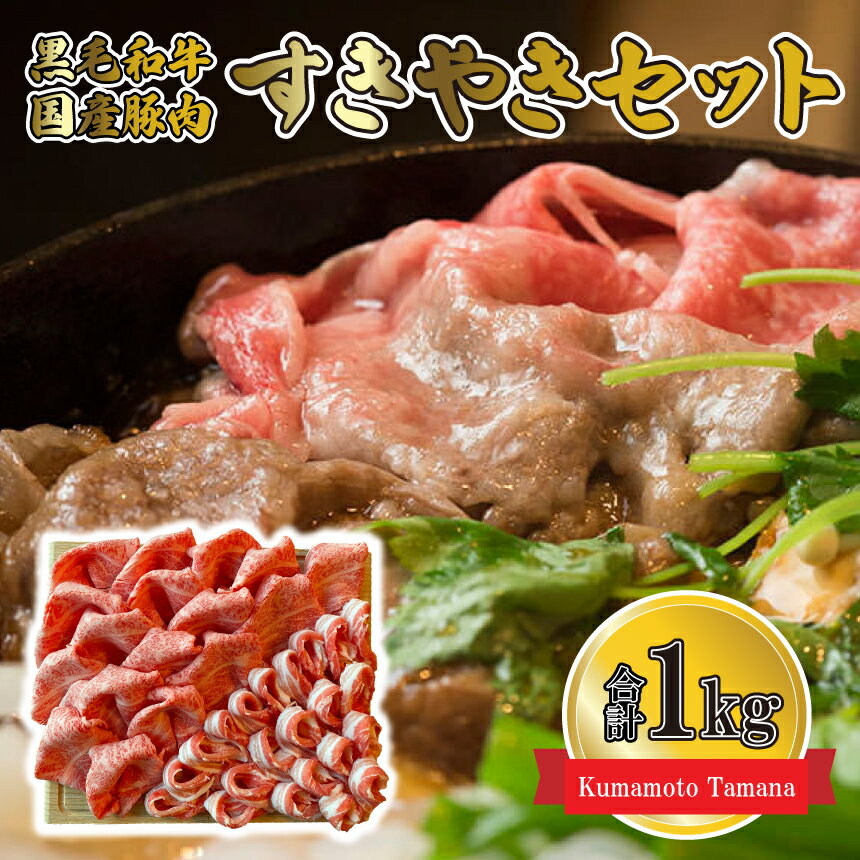 【ふるさと納税】肉 すきやき 黒毛和牛 国産豚肉 すきやきセット 牛ロース 豚バラスライス 合計1kg おうち時間 熊本 送料無料