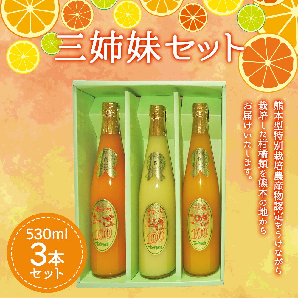 【ふるさと納税】三姉妹 530ml 3本セット 合計1.59リットル 吉田果樹園 ジュース オレンジジュース みかんジュース あいかちゃん このかちゃん はるかちゃん 温州みかん 不知火 はるか 国産 九州産 熊本産 柑橘 果物 送料無料