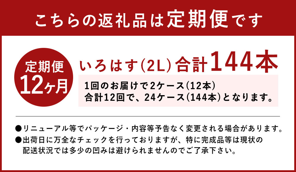 【ふるさと納税】【定期便12回】い・ろ・は・す（いろはす）阿蘇の天然水 2L 計12本×12回 合計144本 2L×6本×2ケース 水 軟水 飲料水 ミネラルウォーター コカ・コーラ ドリンク ペットボトル 阿蘇 熊本県 定期便 送料無料