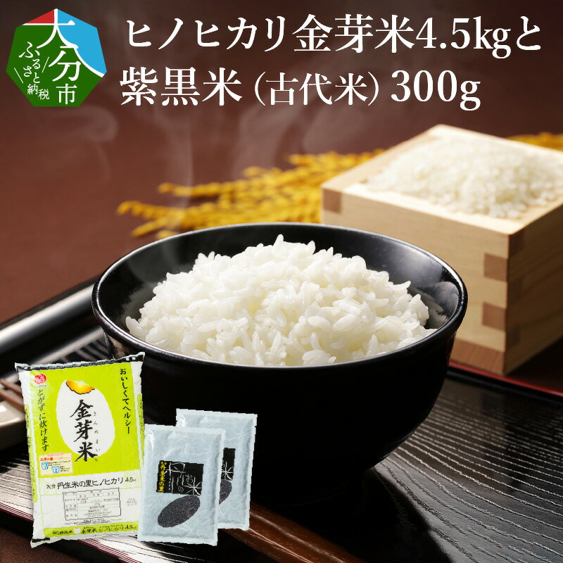 ヒノヒカリ金芽米4.5kgと紫黒米(古代米)300g