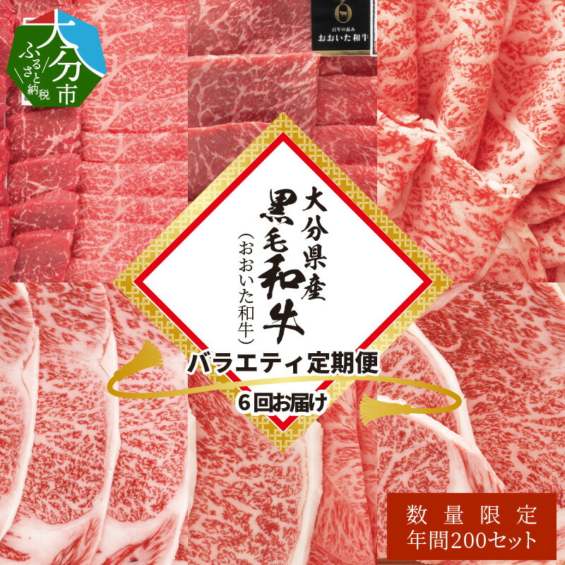 大分県産黒毛和牛（おおいた和牛）バラエティ定期便6回お届け 冷凍 ソース付き セット 国産 豊後牛 ブランド牛 牛肉 モモ もも ステーキ 薄切り 肩うす切り 牛ロース サーロインステーキ 焼肉 しゃぶしゃぶ 牛しゃぶ A01082