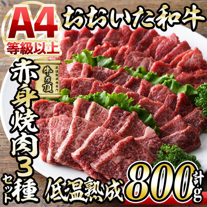 おおいた和牛A4ランク以上!赤身焼肉セット(合計800g・3種) 国産 牛肉 肉 霜降り 低温熟成 A4 和牛 ブランド牛 BBQ 冷凍 大分県 佐伯市[DH234][(株)ネクサ]