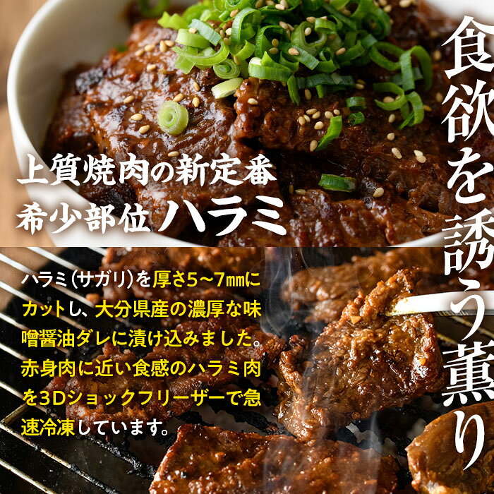【ふるさと納税】濃厚味噌醤油 タレ漬け牛ハラミ(サガリ)肉 小分け 個包装で便利！ (合計1.2kg・300g×4p) 牛肉 焼くだけ 簡単 焼肉 焼き肉 やきにく 厚切り 肉厚 冷凍 BBQ 希少部位 【BD300】【西日本畜産 (株)】 f442054-saiki-10002449 大分県佐伯市 サンプル画像2