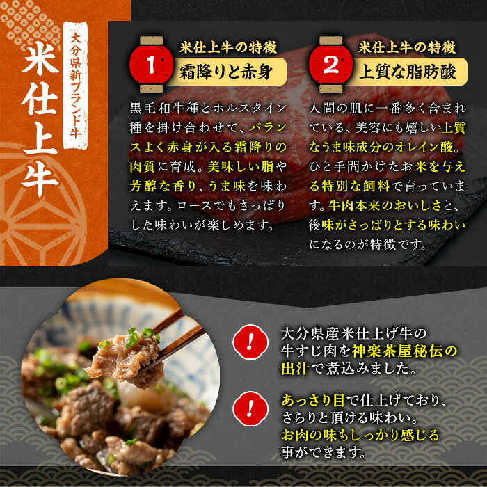 【ふるさと納税】豊後米仕上げ牛 牛すじ煮込み(計750g・250g×3パック)牛肉 お肉 おかず おつまみ 小分け 簡単調理 時短 冷凍 惣菜【111100202】【神楽茶屋】 f442119-usa-10000871 大分県宇佐市 サンプル画像3