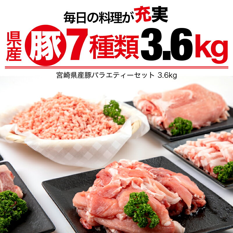 【ふるさと納税】 豚肉 宮崎県産豚バラエティセット3.6kg（豚肉切落とし、豚肉ロースとんかつ、豚肉ロース薄切り、豚肉ミンチ、豚肉モモスライス、豚肉バラ焼肉、豚肉バラ切り落とし）冷凍 小分けパック