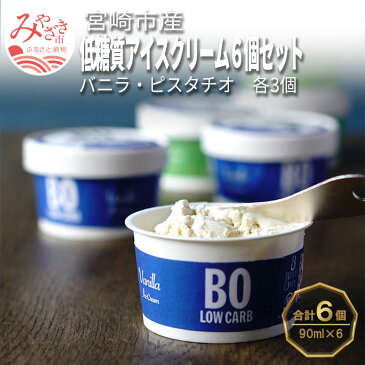 【ふるさと納税】宮崎市産　低糖質アイスクリーム　6個セット（バニラ90ml・ピスタチオ90ml×各3個）