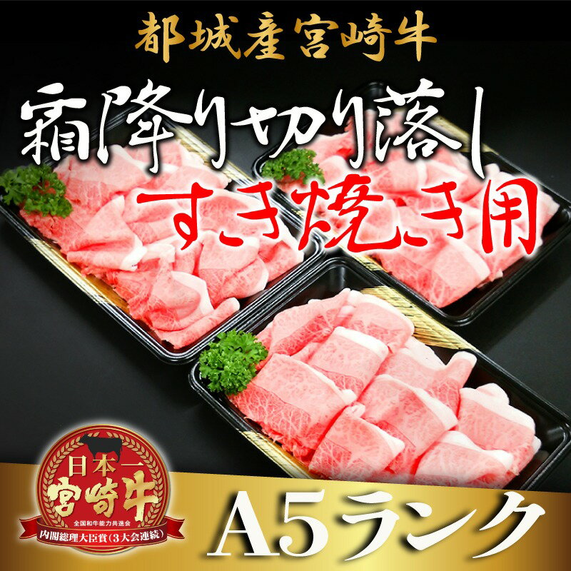 【ふるさと納税】都城産宮崎牛霜降り切り落とし すき焼き用(A5ランク) - A5等級 国産黒毛和牛 すきやき用 牛肩・牛バラ霜降り切り落とし(300g×3) 牛バラ肉 牛ばら 自慢の逸品 送料無料 AC-0103【宮崎県都城市は令和2年度ふるさと納税日本一！】