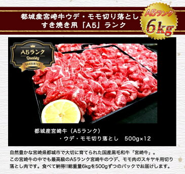 【ふるさと納税】都城産宮崎牛ウデ・モモ切り落とし すき焼き用(「A5」ランク) - 宮崎牛うで・もも切り落とし肉(500g×12) 合計6キロ 小分けパック/真空パック 腕 腿 最高級牛肉 国産黒毛和牛 協同商事 送料無料 MC-0115【宮崎県都城市はふるさと納税二年連続日本一!!】