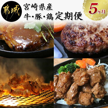 【ふるさと納税】宮崎県産 牛・豚・鶏よりすぐりセットの定期便(5ヶ月) - 牛肉セット(宮崎牛ハンバーグなど)/豚肉セット(観音池ポークロース味噌漬け・生姜焼きなど)/鶏肉セット(都城産鶏炭火焼きなど) 送料無料 T60-1501【宮崎県都城市はふるさと納税二年連続日本一!!】
