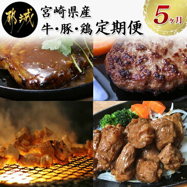 【ふるさと納税】宮崎県産 牛・豚・鶏よりすぐりセットの定期便（5ヶ月） - 牛肉セット(宮崎牛ハンバーグなど)/豚肉セット(観音池ポークロース味噌漬け・生姜焼きなど)/鶏肉セット(都城産鶏炭火焼きなど) 送料無料 T60-1501【宮崎県都城市はふるさと納税二年連続日本一!!】