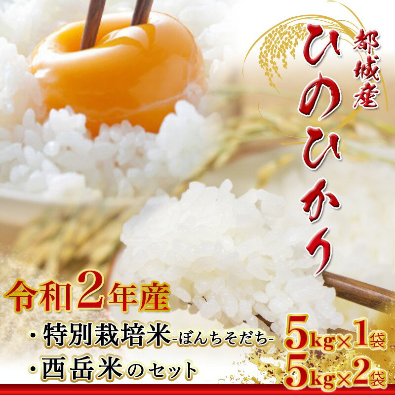 【ふるさと納税】都城産ひのひかり特別栽培米「ぼんちそだち」・「西岳米」のセット - 令和2年産 5kg×3袋 お米 ぼんちそだち 西岳米 ひのひかり 送料無料 MK-2203【宮崎県都城市はふるさと納税二年連続日本一!!】