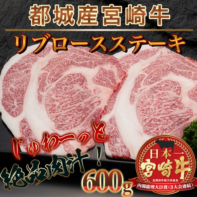 【ふるさと納税】都城産宮崎牛リブロースステーキ600g - 柔らかい肉質 霜降り牛肉 とろける肉の旨味 肉のながやま 塩・こしょう・ソース付き 極上のステーキ用牛肉 鉄板焼きにもおすすめ！送料無料【宮崎県都城市はふるさと納税二年連続日本一!!】が大人気返礼品になっている理由とは　ふるさと納税　人気　返礼品　ランキング