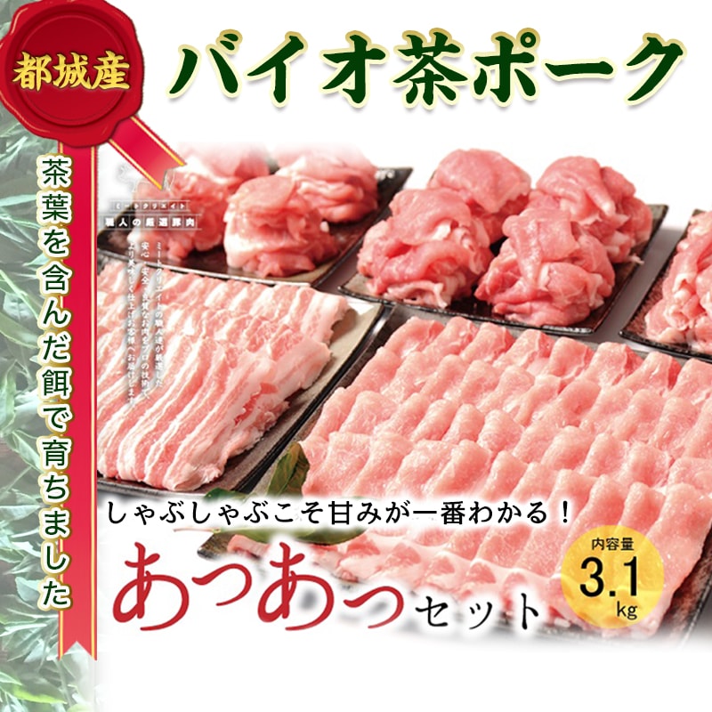 【ふるさと納税】しゃぶしゃぶこそ甘みが一番わかる!都城産「バイオ茶ポーク」あつあつセット3.1kg - 宮崎県産ブランド豚 豚肩ロース 豚バラ 切り落とし 豚肉の色々な部位のしゃぶしゃぶセット 霜ふり豚 銘柄豚 送料無料【宮崎県都城市はふるさと納税二年連続日本一!!】が大人気返礼品になっている理由とは　ふるさと納税　人気　返礼品　ランキング