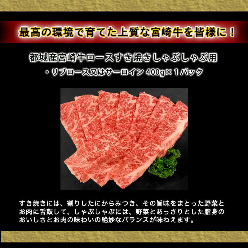 【ふるさと納税】都城産宮崎牛ロースすき焼きしゃぶしゃぶ用 - 宮崎牛 すき焼き しゃぶしゃぶ リブロース/サーロイン 400g×1P 牛肉 スライス 冷凍 送料無料 MJ-4209【宮崎県都城市はふるさと納税二年連続日本一!!】