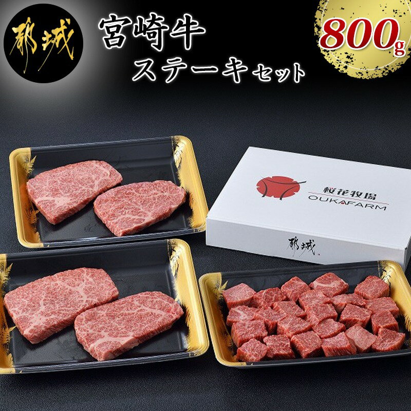 【ふるさと納税】都城産宮崎牛赤身ももステーキ＆サイコロステーキ - 牛肉 牛モモステーキ肉(100g×4枚)/モモサイコロステーキ(400g) 合計800g 牛もも肉 ステーキ用カット肉 真空パック ブランド和牛 送料無料 AC-6503【宮崎県都城市はふるさと納税二年連続日本一!!】