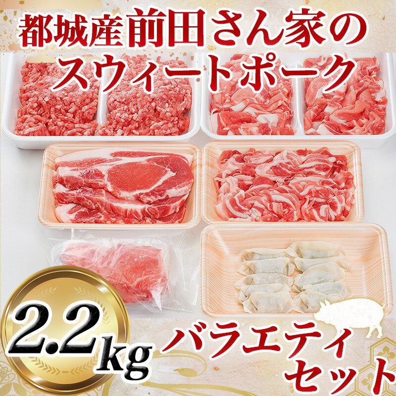 【ふるさと納税】都城産「前田さん家のスウィートポーク」バラエティ2.2kgセット - 豚肉 ブランド豚 2.2kgセット とんかつ 切り落とし 挽き肉 餃子 バラエティセット 送料無料 AA-8901【宮崎県都城市は令和2年度ふるさと納税日本一！】