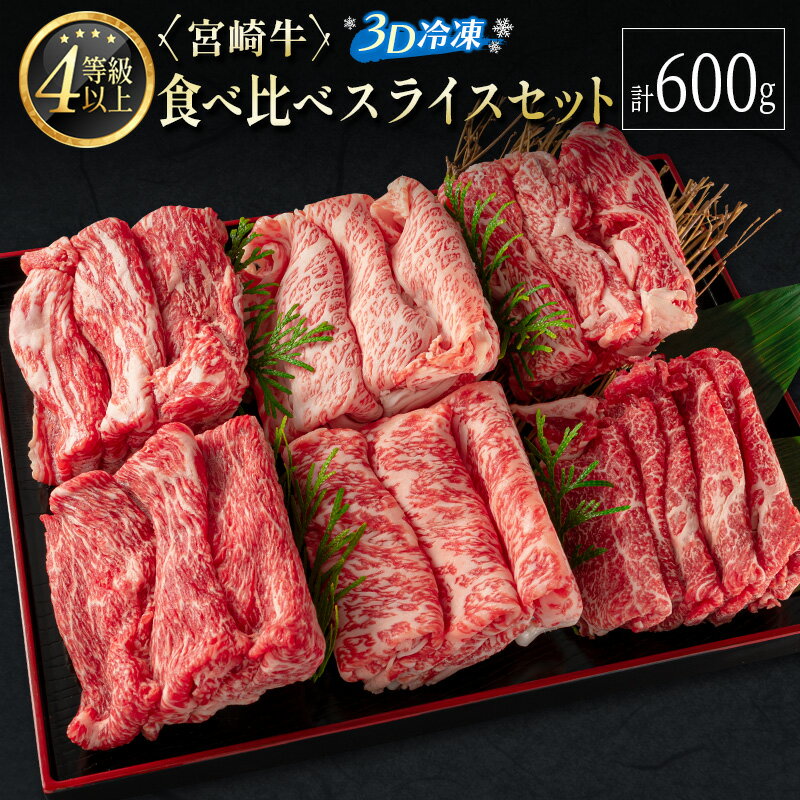 [3D冷凍]宮崎牛食べ比べスライスセット(100g×6種類) 4等級 A4ランク 牛肉 ブランド すき焼き しゃぶしゃぶ ※90日以内に発送