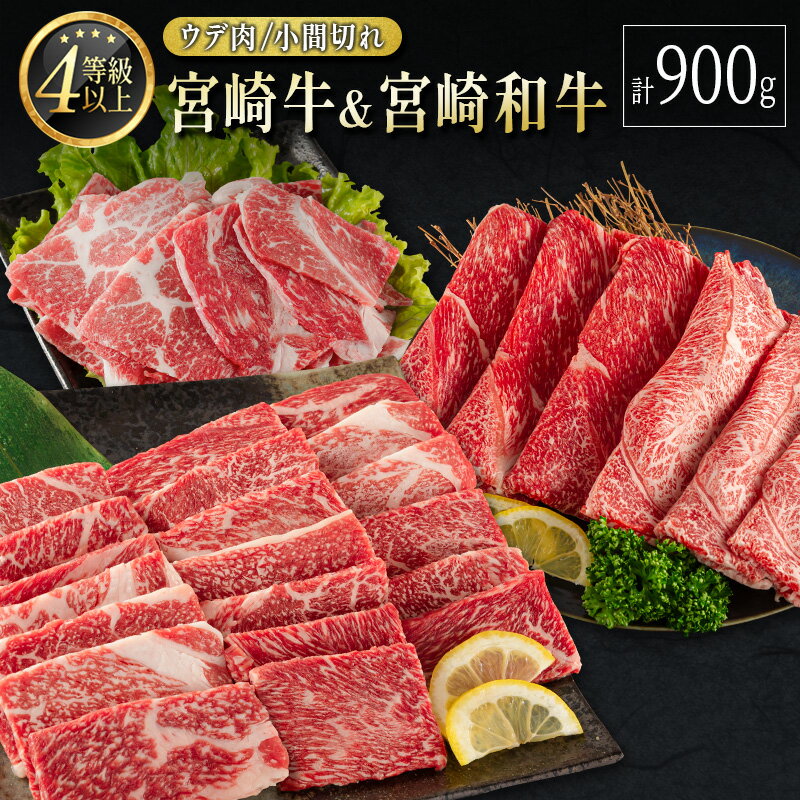 宮崎牛＆宮崎和牛（ウデ焼肉／小間切れ）計900g ※90日以内に発送