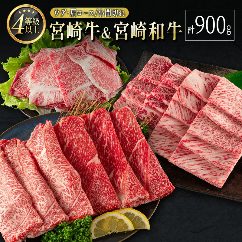 【ふるさと納税】宮崎牛＆宮崎和牛（ウデ・肩ロース／小間切れ）計900g ※90日以内に発送