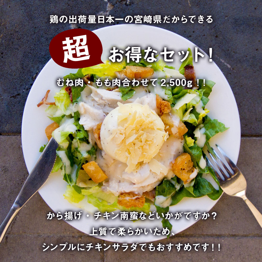 【ふるさと納税】鶏の出荷量日本一！ 宮崎県産 若鶏 お得なセット！！モモ肉 むね肉 セット 合計2.5kg(2、500g) 若鶏 鶏肉 国産 九州産 送料無料が大人気返礼品になっている理由とは　ふるさと納税　人気　返礼品　ランキング