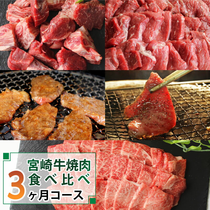 [定期便]宮崎牛焼肉食べ比べ3ヶ月コース 合計2.2kg 牛肉 冷凍 内閣総理大臣賞受賞 宮崎県産 九州産 送料無料