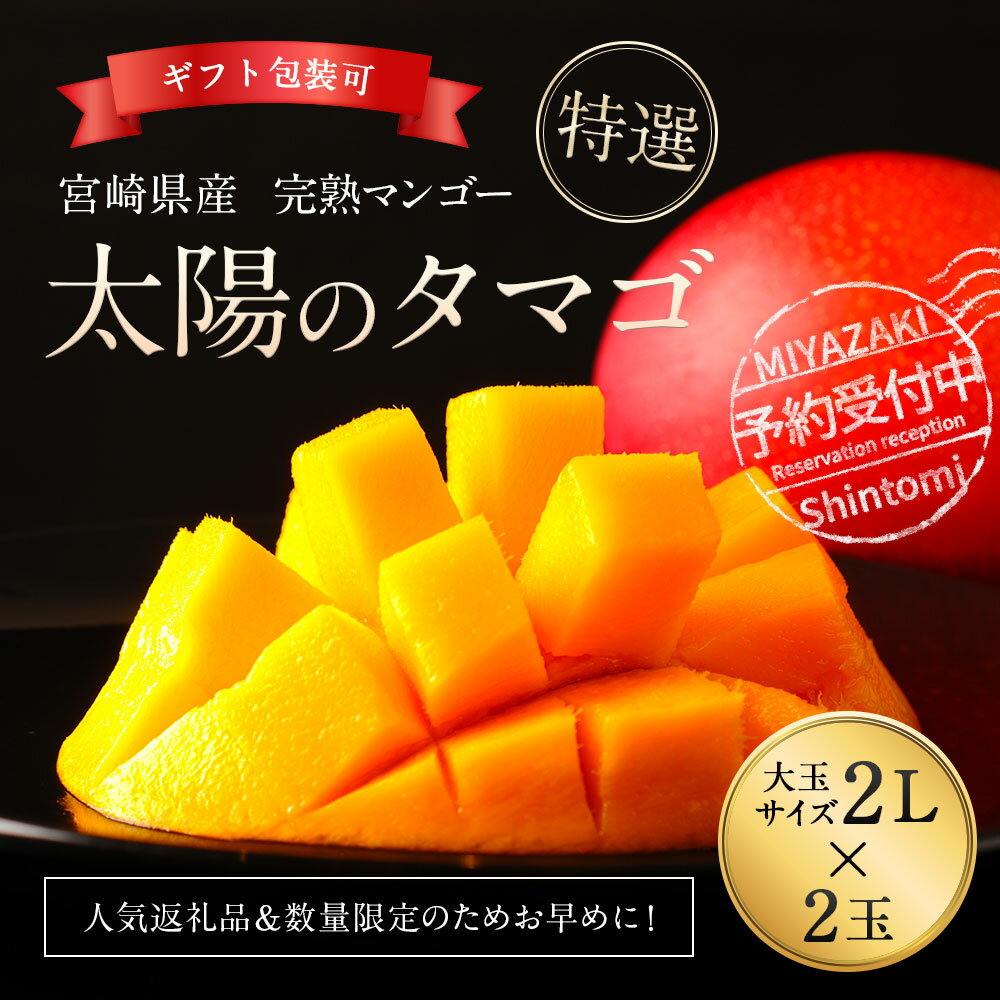 【ふるさと納税】最上級 完熟マンゴー 宮崎県産 太陽のタマゴ（大玉 2L×2玉) 送料無料 桐風木箱入り 糖度15度以上 フルーツ 果物 ※2019年5月中旬から順次出荷が大人気返礼品になっている理由とは　ふるさと納税　人気　返礼品　ランキング