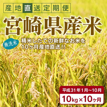 【ふるさと納税】産地直送定期便 宮崎県産 無洗米 ヒノヒカリ コシヒカリ 新米 10kg×10回 計100kg 10ヶ月 数量限定 平成31年1月からスタート 送料無料