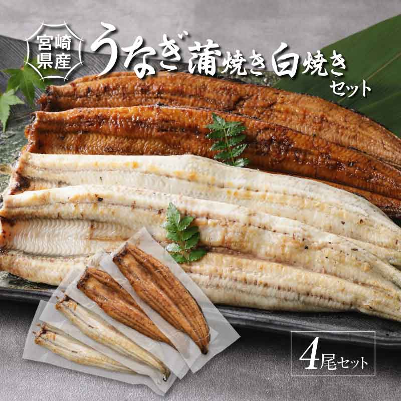 【ふるさと納税】宮崎県産うなぎ 白焼き・蒲焼き 4尾セット - 白焼き2尾 蒲焼き2尾 たれ4ケ 鰻 ウナギ 国産うなぎ 国内産 うなぎの蒲焼き 自慢のタレ付き 食べ比べ 素焼き ひつまぶし/うな丼/うな重/鰻重/鰻丼/鰻巻き ご飯 惣菜 瞬間冷凍 送料無料【宮崎県児湯郡木城町】