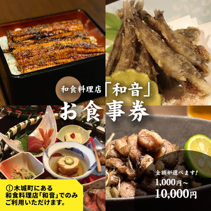 和食料理店「和音」お食事券 - 1,000円〜10,000円分 ギフト券[木城町から感謝の気持ち!ありがとう商品券]レターパック発送 手渡しで安心 送料無料 [宮崎県木城町]