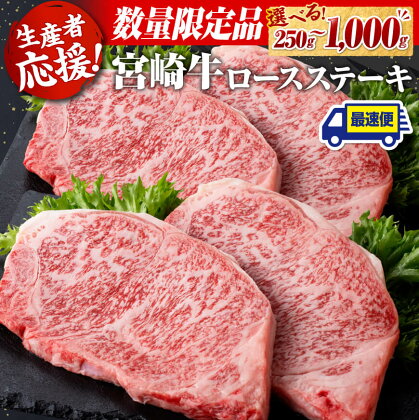 《数量限定》《生産者応援》数量が選べる！宮崎牛ロースステーキ 1枚 (250g)～4枚 (1000g)- 肉 牛肉 国産 宮崎県産 黒毛和牛 ミヤチク 送料無料 D0601 D0602 D0603 D0604