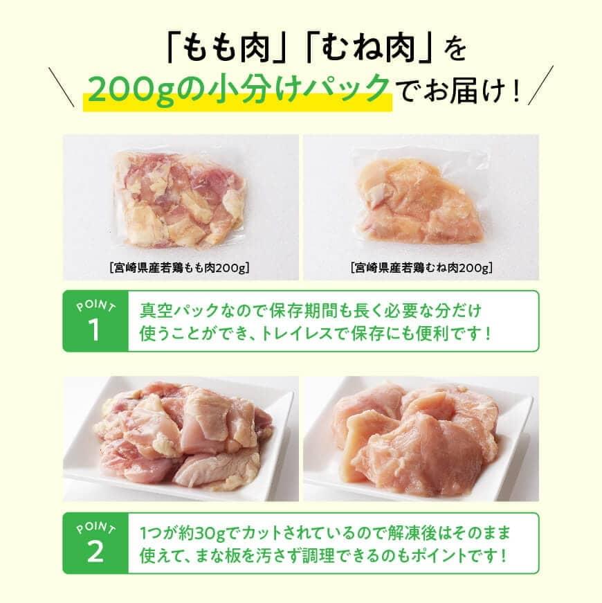 【ふるさと納税】 宮崎県産若鶏 もも＆むね肉 小分けセット 3.2kg 6ケ月定期便 九州産 宮崎県産 川南町産 若鶏 真空パック トレイレス まな板不要 チキン南蛮 唐揚げ カレー シチュー 食べ比べ おうち時間 おうちごはん 送料無料　川南 F0812t6