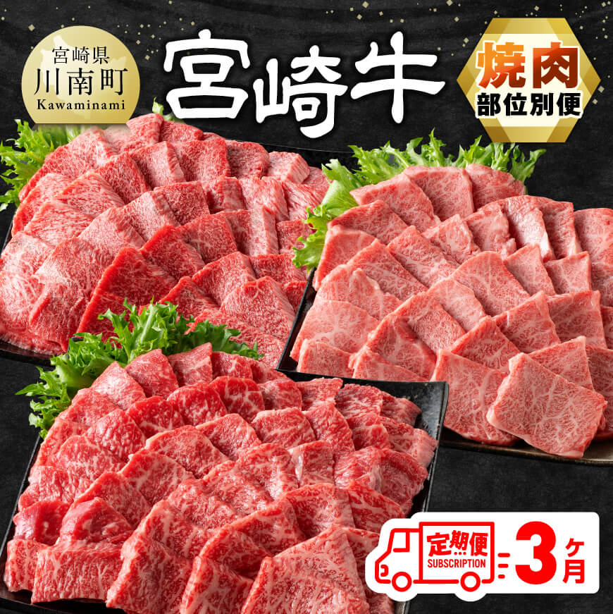 ※レビューキャンペーン※【3ヶ月定期便】 宮崎牛焼肉 部位別便 - 肉 牛肉 黒毛和牛 宮崎県産牛 九州産牛 国産牛 宮崎県産 九州産 国産 肩ロース ウデ モモ 焼肉 E11126