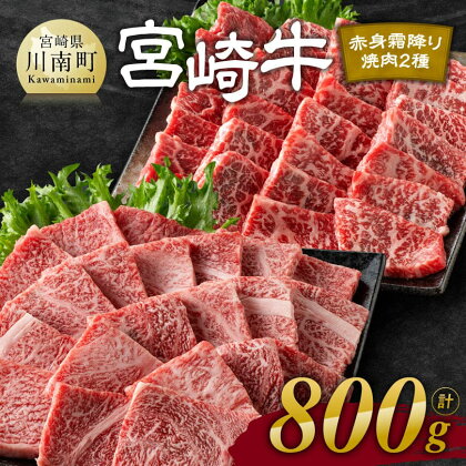 宮崎牛赤身霜降り焼肉2種 800g - 肉 牛肉 黒毛和牛 宮崎県産牛 九州産牛 国産牛 宮崎県産 九州産 国産 赤身 霜降り 焼肉 ウデ モモ 肩ロース 送料無料 E11124