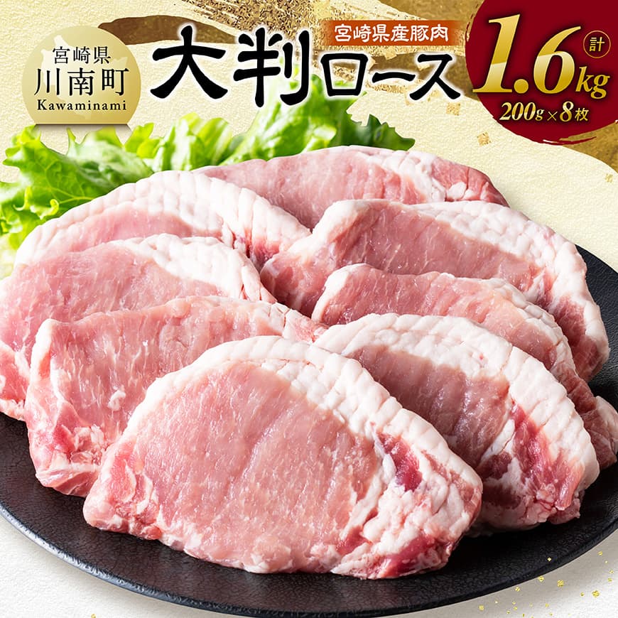 宮崎県産豚肉 大判ロース 1.6kg(200g×8枚) - 肉 豚肉 ステーキ とんかつ 生姜焼き 宮崎県 川南町 送料無料