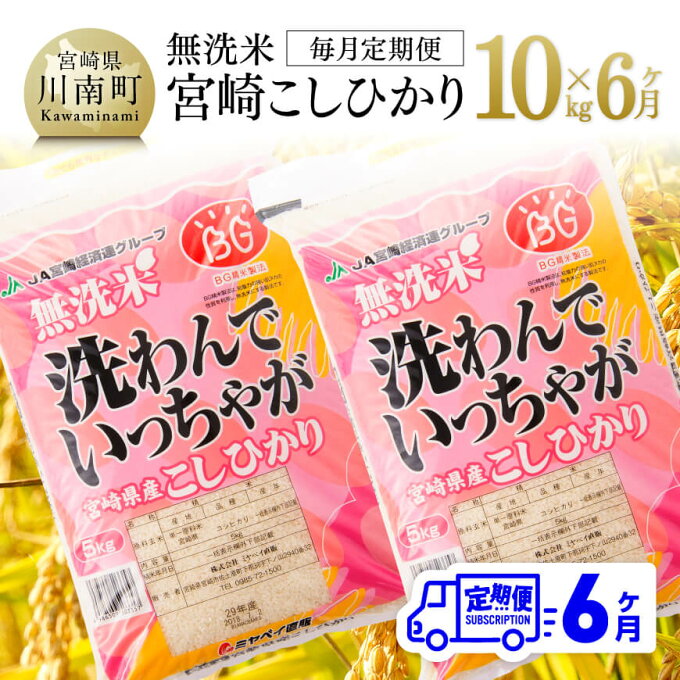 【ふるさと納税】 【6ヶ月定期便】宮崎県産無洗米「こしひかり」10kg 【 米 お米 コメ 白米 全6回 送料無料】E1604t6