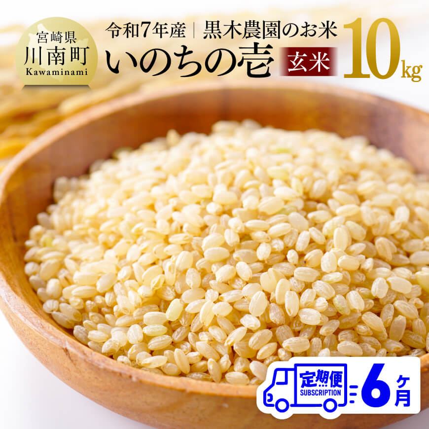 【ふるさと納税】【6ヶ月定期便】【令和7年産】黒木農園のお米「いのちの壱(玄米)」10kg - 米 お米 玄米 国産 九州産 宮崎県産 いのちのいち おにぎり 宮崎県 川南町 送料無料 D03226t6
