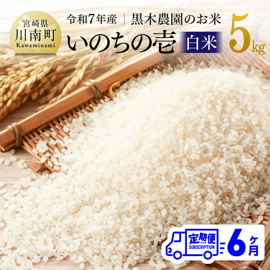 【ふるさと納税】【6ヶ月定期便】【令和7年産】黒木農園のお米「いのちの壱(白米)」5kg - 米 お米 白米 国産 九州産 宮崎県産 いのちのいち おにぎり 宮崎県 川南町 送料無料 D03227t6
