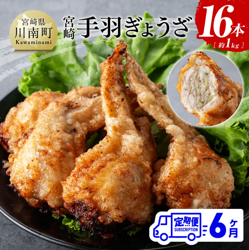 ※レビューキャンペーン※[6ヶ月定期便]宮崎 手羽ぎょうざ 16本 (1kg) - 鶏肉 鳥 手羽先 手羽 餃子 ぎょうざ ギョーザ おつまみ 送料無料 E7214t6