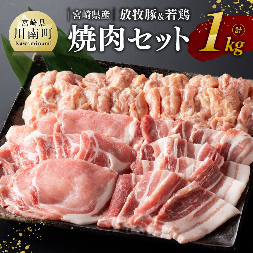 【ふるさと納税】 レビューキャンペーン 宮崎県産 放牧豚＆ 若鶏 焼肉セット 1kg - 豚肉 豚 肉 鶏肉 鶏 肉 国産 宮崎県産 ロース バラ 小肉 焼肉 BBQ バーベキュー グランピング キャンプ 送料…