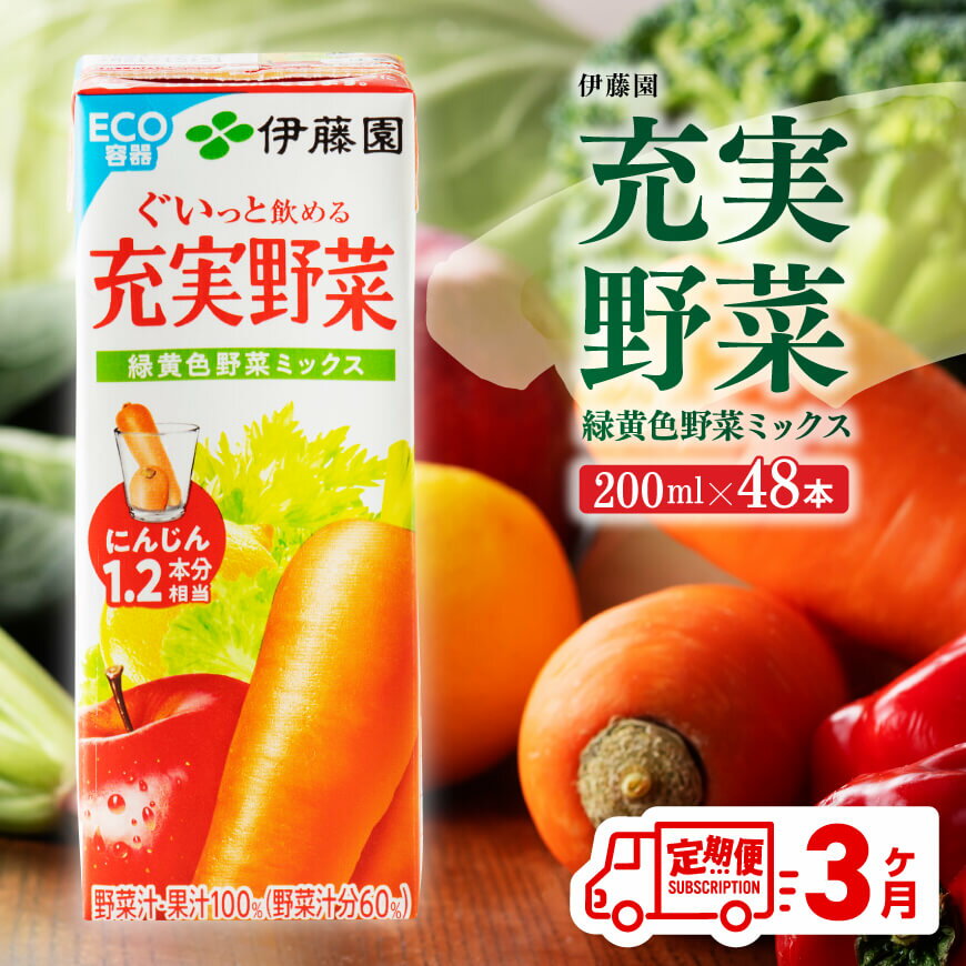 【ふるさと納税】伊藤園 充実野菜 緑黄色野菜ミックス（紙パック）200ml×48本 【3ヶ月定期便】 - 飲料類 ドリンク ソフトドリンク 野菜ジュース 野菜 ジュース ミックスジュース 飲みもの F7304-t3