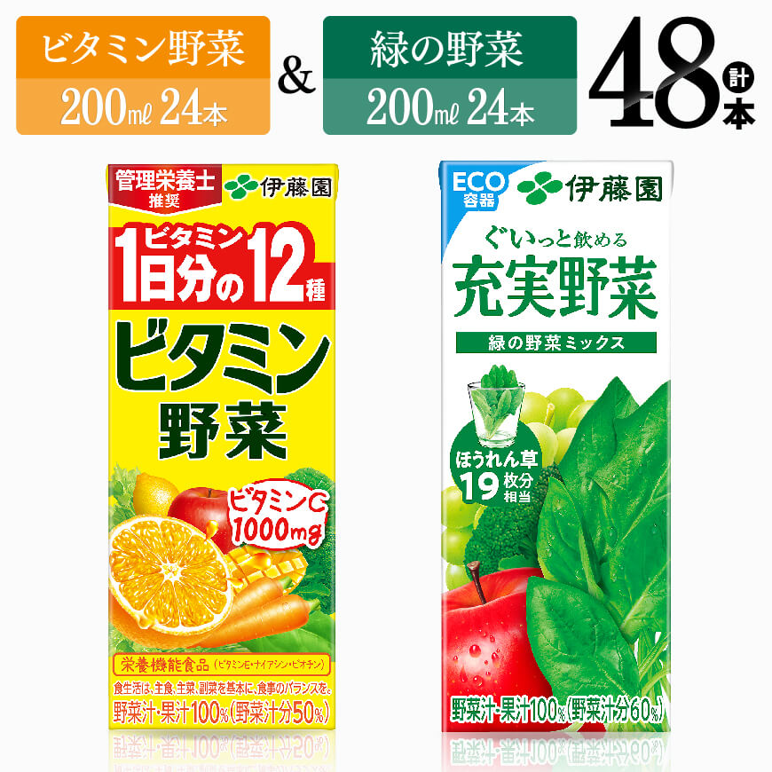 ※レビューキャンペーン※ 伊藤園　ビタミン野菜24本+緑の野菜24本（紙パック） - 伊藤園 飲料類 野菜 ビタミン野菜 緑の野菜 ジュース セット 詰め合わせ 飲みもの D07310